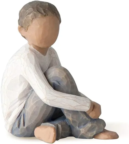 Willow Tree Caring Child (tono de piel más oscuro y color de cabello), figura esculpida pintada a mano