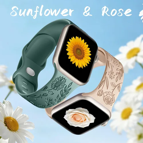 Miniatura 4 de SNBLK Paquete de 6 correas florales grabadas compatibles con Apple Watch de 40mm 41mm 42mm 38mm 44mm 45mm 46mm 49mm, mujeres y hombres, correa