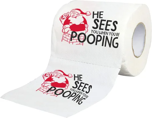 Miniatura 6 de Rollo de papel higiénico navideño con texto en inglés «He Sees You When You're Pooping», divertido papel higiénico, divertido regalo de Feliz