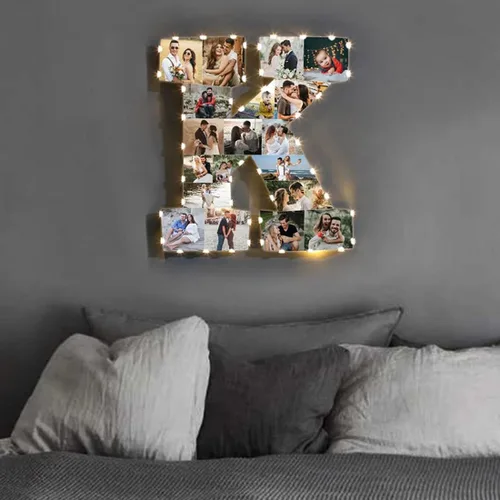 Luces de collage de fotos personalizadas de 1 a 20 fotos, 5 aniversario de letra/número de fotos, luces nocturnas LED 3D para parejas, amantes (A-Z