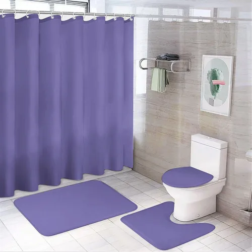 Miniatura 54 de Juego de 3 alfombras de baño modernas en blanco y negro, antideslizante en forma de U y tapa de inodoro