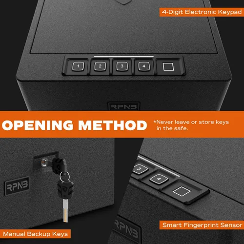 Miniatura 7 de RPNB Caja fuerte para armas, caja fuerte biométrica para pistola, 4 pistolas de alta capacidad con teclado digital, huella dactilar biométrica