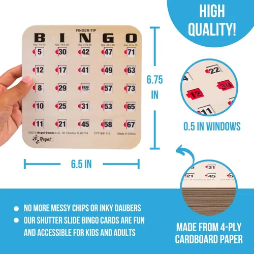 Miniatura 4 de Regal Bingo - Juego de 25 tarjetas de bingo con ventanas deslizantes y tablero maestro a granel, juego de bingo reutilizable para adultos y personas