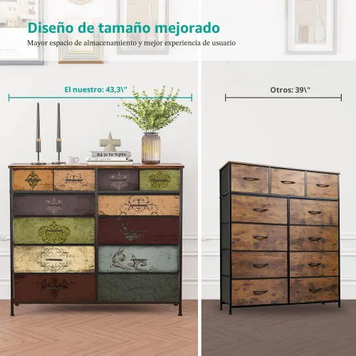 Miniatura 5 de VASICAR Cómoda para dormitorio con 12 cajones, cómoda de tela alta, cómoda para armario, guardería, mesita de noche, sala de estar, entrada, pasillo