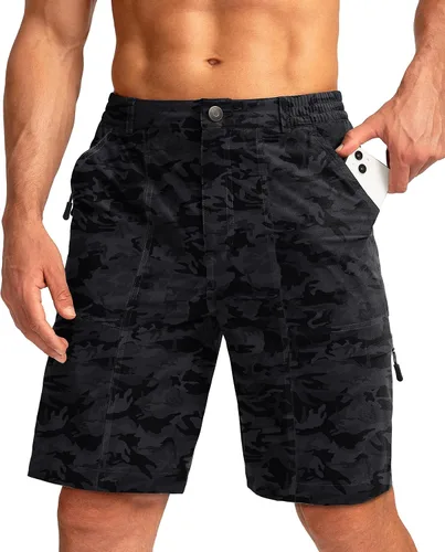 Viodia Pantalones cortos tipo cargo de senderismo para hombre con 6 bolsillos de secado rápido ligeros elásticos para hombre pesca al aire libre