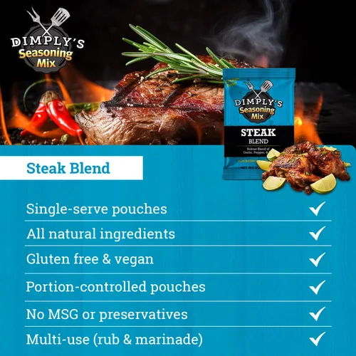 Miniatura 9 de Dimply's Mezcla de condimentos para bistec, adobo y frotado en seco, perfecta para carne, pollo, carne, verduras, tofu, sin gluten, sin conservantes