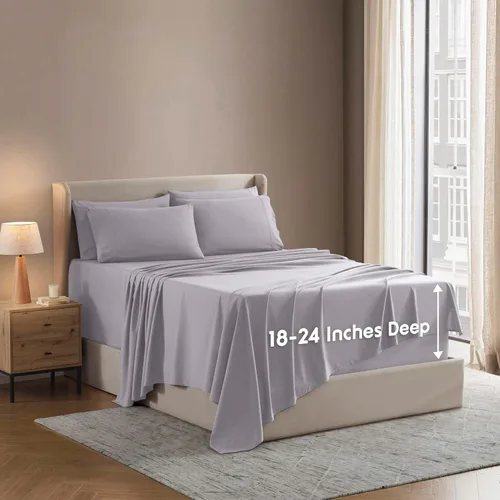 Miniatura 28 de Nestl Juego de sábanas extra profundas tamaño King, sábanas transpirables y refrescantes de 6 piezas, juego de ropa de cama de lujo con bolsillos