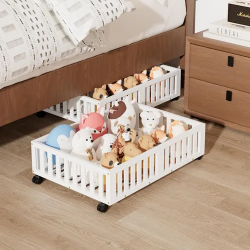 Miniatura 8 de Almacenamiento de bambú debajo de la cama con ruedas, caja organizadora de zapatos rodante debajo de la cama para zapatos, mantas, juguetes