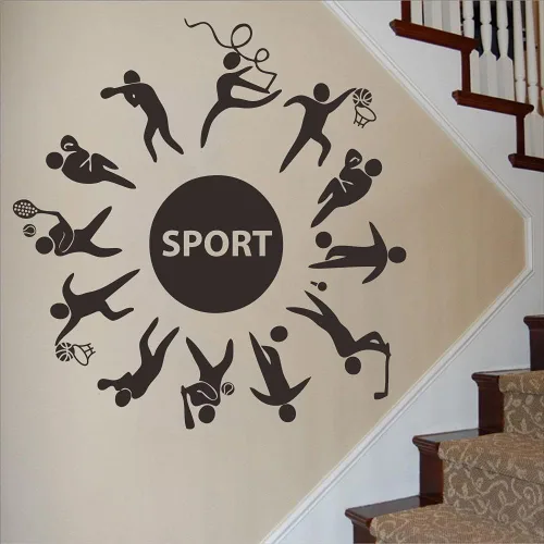 Miniatura 7 de Calcomanía deportiva de pared para habitación de los niños, calcomanías de PVC extraíbles con fútbol, baloncesto, béisbol y cuerda de saltar