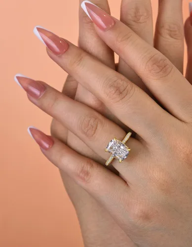 Miniatura 5 de Anillo de compromiso alargado de corte cojín de 4 CT7CT para mujer, anillo de diamantes de imitación, plata de ley 925, anillos de compromiso