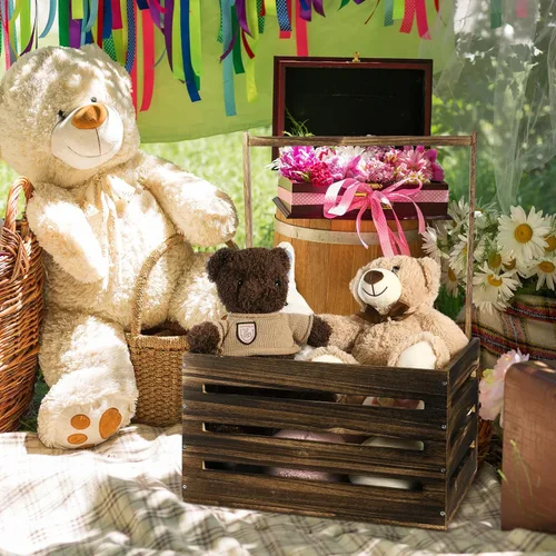 Miniatura 5 de Suzile Caja de madera para baby shower, cesta de madera para regalos con asa, ropa de niño y niña, caja de almacenamiento para revelación de género