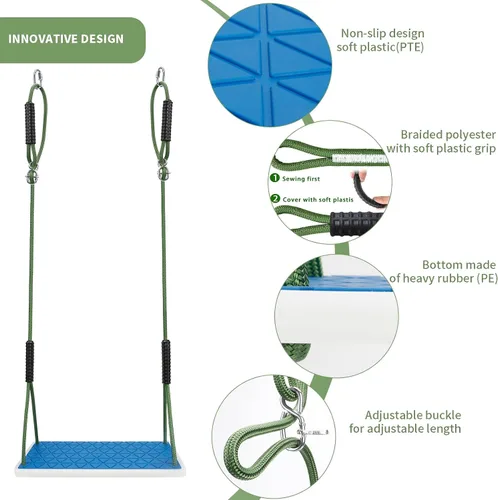 Miniatura 7 de Asiento de columpio resistente antideslizante con cuerda de árbol ajustable, accesorios de repuesto para patio al aire libre, patio trasero, parque
