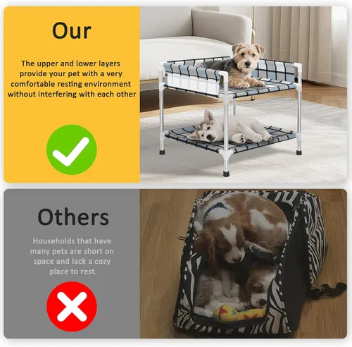 Miniatura 4 de Litera para Perros con Ventana de Cabecera - Cama Doble Elevada para Perros y Humanos con Barandilla de 2 Capas, Percha de Ventana para Perros, Cuna