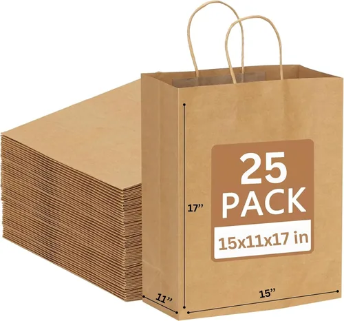 Miniatura 8 de Jet Paper Bags - Paquete de 50 bolsas de papel kraft de 11 x 6.5 x 11 pulgadas, medianas con asas, a granel, bolsas de papel de estraza