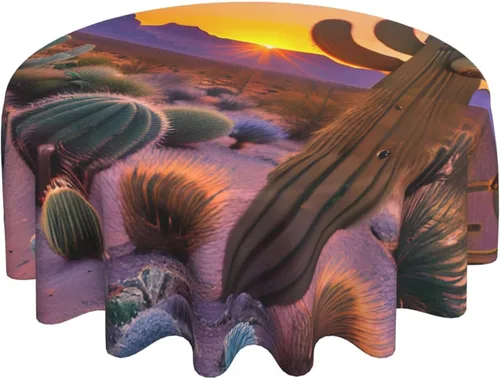 Miniatura 2 de Mantel decorativo redondo Cactus Desert Sunsets: transforma tus mesas de comedor y café con nuestro exuberante acento de lino