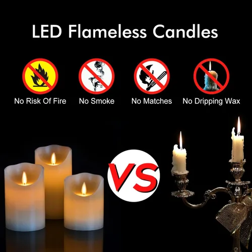 Miniatura 4 de antizer Velas LED sin llama de 4, 5, 6 pulgadas, juego de 3 pilares de cera real sin goteo que incluye llamas realistas y control remoto de 10