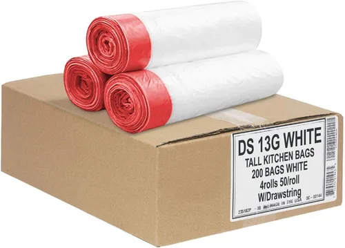 Aluf Plastics - Bolsas de basura largas con cordón para cocina de 13 galones, grosor de 0.9 mil, 24 x 27 pulgadas, 200 unidades a granel, bolsas de