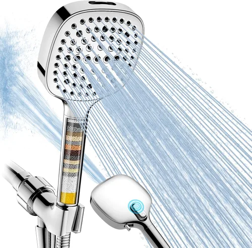 Cabezal de ducha filtrado con portátil, cabezal de ducha de alta presión con 7 pulverizadores con filtros, cabezales de ducha desmontables, filtros