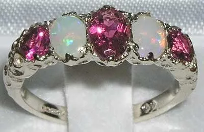 Miniatura 2 de Anillo de plata de ley 925 auténtica auténtica turmalina rosa y ópalo para mujer