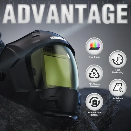 Miniatura 3 de YESWELDER Gran pantalla de visualización de color verdadero energía solar oscurecimiento automático casco de soldadura, lente hemisférica, 4