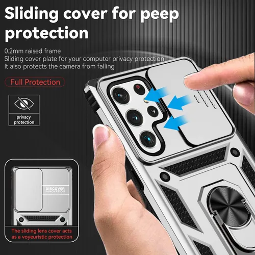 Miniatura 4 de Funda para Samsung Galaxy S22 Ultra con cubierta para lente de cámara, protector de pantalla HD, resistente a caídas de grado militar, soporte Plata