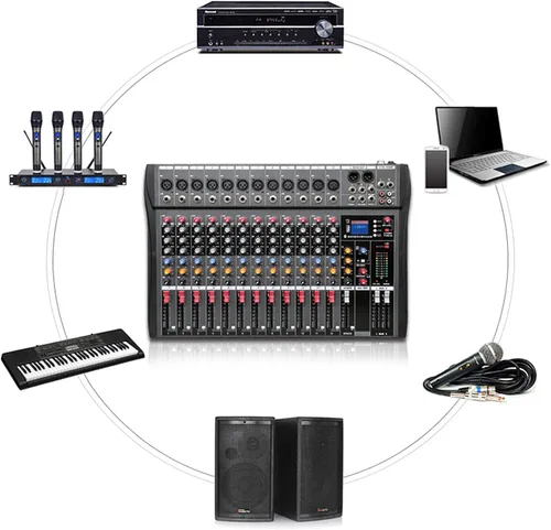 Miniatura 5 de Mezclador profesional de estudio en vivo de 12 canales, consola mezcladora de sonido de audio de estudio con Bluetooth USB para profesionales