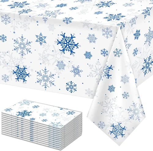 Miniatura 31 de 3 Piezas Decoraciones de Mantel de Fiesta de Plástico con Copos de Nieve de Navidad, Cartel de Fondo Navideño Azul con Copo de Nieve Blanco Cubierta