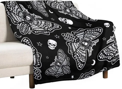 Miniatura 30 de Manta gótica de franela de polilla abstracta, mágica, bohemia, mariposa, esqueleto, luna, estrellas, manta estética para hombres, mujeres, niñas