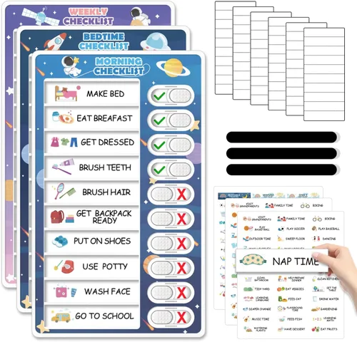 Tabla de rutina de 3 en 1 para dormir/mañana/semana para niños, tabla de tareas magnética para niños pequeños, horario visual para niños, tabla de