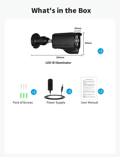 Miniatura 9 de LONNKY Iluminador LED IR gran angular 8-LEDs 90 grados 100ft IR luz de inundación infrarroja para cámaras de seguridad CCTV, cámara IP, cámara bala