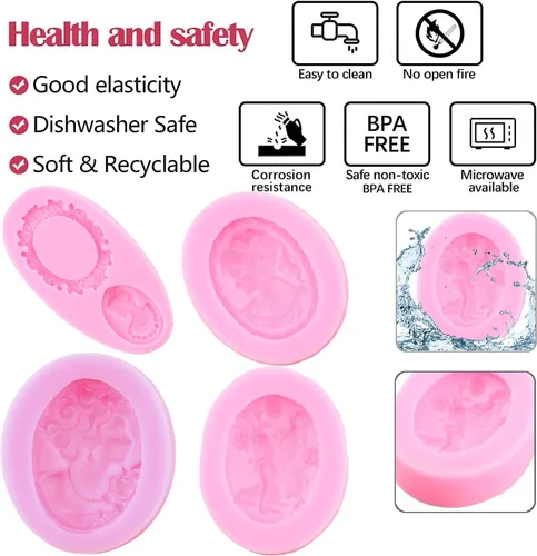 Miniatura 2 de ZiXiang Juego de 4 moldes de silicona con diseño de camafeo, para fondant, diseño de hada de ángel, para decoración de pasteles, cupcakes, pasta