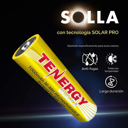 Miniatura 2 de Tenergy Solla - Batería recargable NiMH AA, 1000 mAh, baterías solares para luces de jardín solares, anti-fuga, durabilidad al aire libre, más de 5