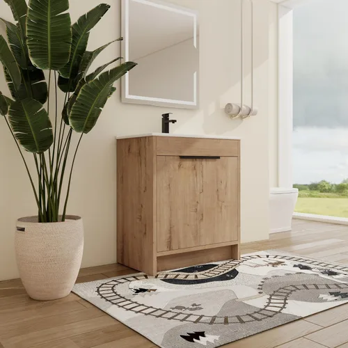 Miniatura 15 de Malwee Tocador de baño independiente de 24 pulgadas con lavabo, tocador de baño de pie de 24'', tocador moderno con 2 puertas y encimera de lavabo
