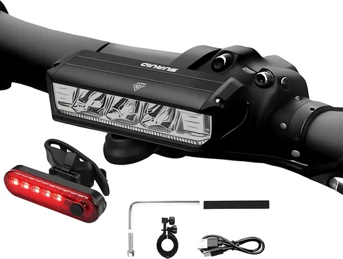 Miniatura 8 de Suruid Luz LED súper brillante para bicicleta, faro de bicicleta recargable USB, faro de bicicleta impermeable, faro de bicicleta impermeable, luz