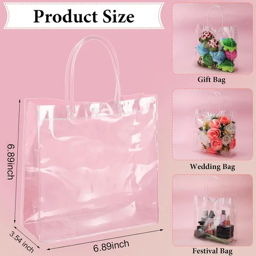 Miniatura 2 de Reginary 85 bolsas de regalo de PVC transparente con asas de 6.89 x 6.89 x 3.54 pulgadas, bolsas de plástico transparente reutilizables a granel