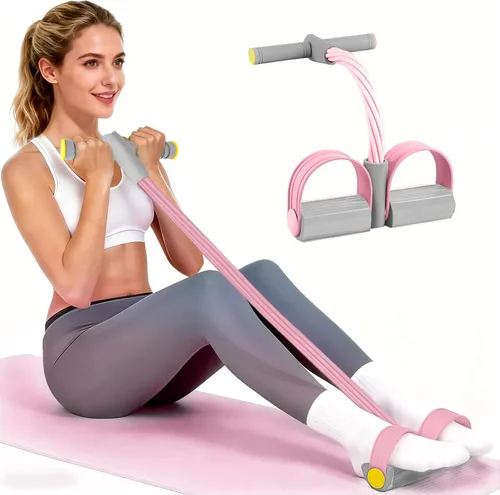 Pedal Resistance Bands with Handles, Durable 6-Tubes Multifunction Pedal Resistance Band, Natural Rubber Foot Pedal Resistance Bands, Fitness Rosa