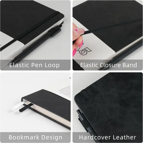 Miniatura 3 de Cuadernos diarios para mujeres y hombres, paquete de 5 unidades, tapa dura de cuero a granel con soporte para bolígrafo, 160 páginas, papel grueso