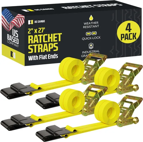 Miniatura 11 de DC - Correas de trinquete de amarre de carga con ganchos en J, (paquete de 2) correas de trinquete resistentes de 2 pulgadas x 27 pies, extremos