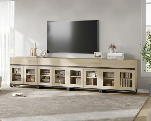 Miniatura 26 de WAMPAT Moderno soporte de TV con puertas de vidrio para televisores de 32 a 40 pulgadas, consola central de entretenimiento con estantes ajustables