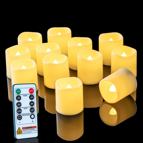 Homemory - Velas con control remoto de más de 400 horas, velas votivas LED con temporizador de 2/4/6/8H, velas de té operadas por batería en blanco