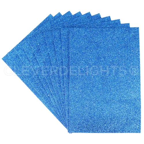 CleverDelights Paquete de 10 hojas de espuma con purpurina de 8 x 12 pulgadas, color azul, hojas grandes autoadhesivas para manualidades, 8 x 12