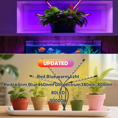 Miniatura 5 de Lámparas de cultivo shalaker para plantas de interior, 80 luces LED con espectro completo y espectro rojo y azul, 10 niveles regulables