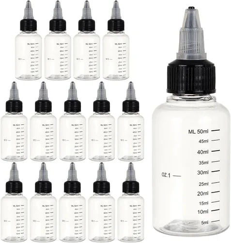 Miniatura 10 de BENECREAT Paquete de 12 botellas dispensadoras de plástico transparente de 3.7 fl oz con tapa giratoria y medición graduada para líquidos, tintas
