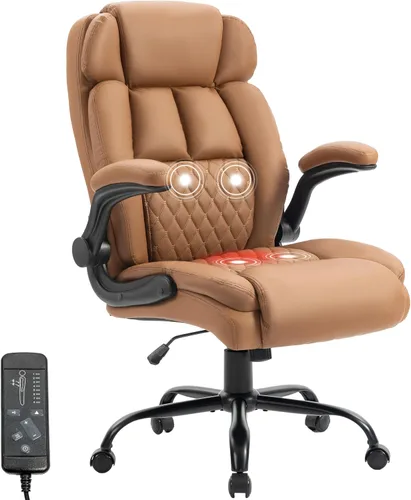 Miniatura 13 de Silla de oficina de masaje, sillas de escritorio ergonómicas mecedoras de 500 libras con 4 puntos de vibración y calor, reposabrazos abatibles Pu