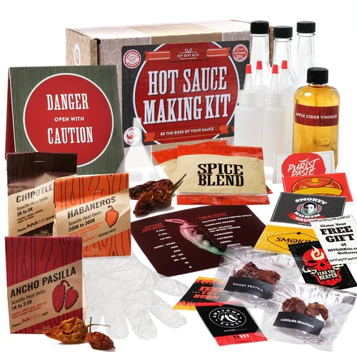 Kit de salsa picante (7 botellas gourmet para chuparse los dedos), contiene pimientos reliquia de 5° generación de agricultores, conjunto completo