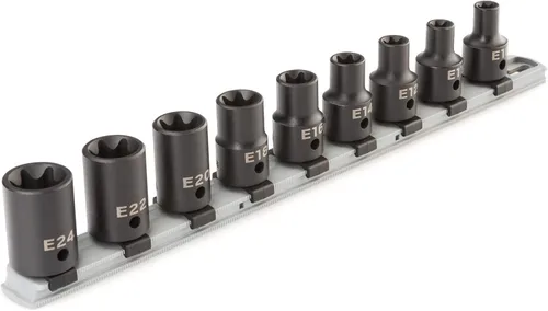 TEKTON Juego de llaves de vaso de impacto con estrella externa de 1/2 pulgada con riel, 9 piezas (E10-E24) | SID92100