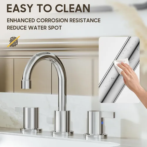 Miniatura 6 de Phiestina Grifo de baño cromado extendido de 8 pulgadas con 3 orificios, grifo de tocador de baño de 2 manijas con desagüe emergente de metal