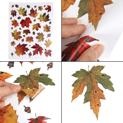 Miniatura 4 de CCINEE 216 calcomanías de arce para ventana, 6 hojas de otoño, hojas de roble y bellotas surtidas, calcomanías para ventana de otoño, Acción de 216