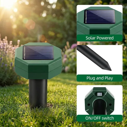 Miniatura 6 de Paquete de 8 repelentes de topos alimentado por energía solar, disuasorio ultrasónico para exteriores, pinchos sónicos para control de campañol