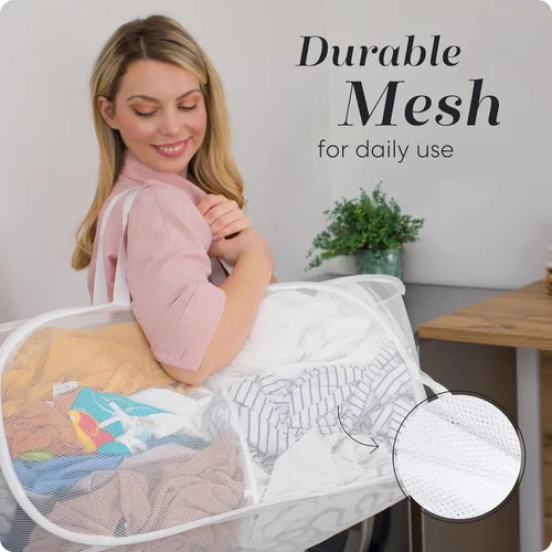 Miniatura 6 de Handy Laundry Cesta plegable de malla con 2 compartimentos, plegable, ahorra espacio, ligera y duradera, con asas para dormitorio, viajes